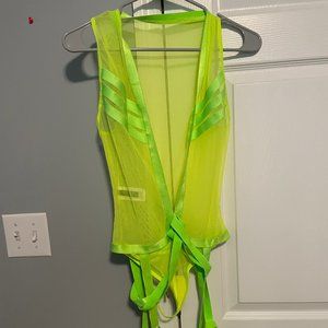 Neon Green Rave Wear one piece with attached leg wraps